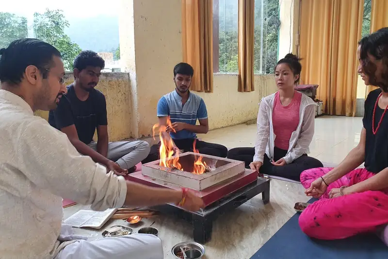 Yoga asana practice at Sri Yoga Ashram